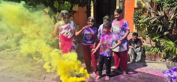 Holi was celebrated with joy and enthusiasm, lots of gulal was thrown