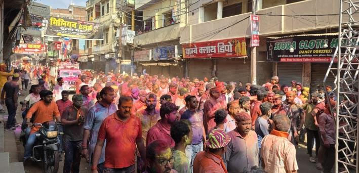 Abir-gulal was blown a lot, there was a shower of colours.