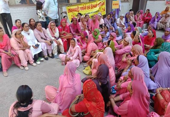 Anganwadi workers and helpers staged a sit-in protest at the DC office, expressed their anger by raising slogans