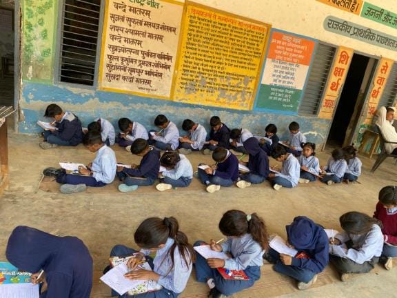 Children from Balvatika to Class 3 took the exam online and students of Class 4 and 5 took the exam in school