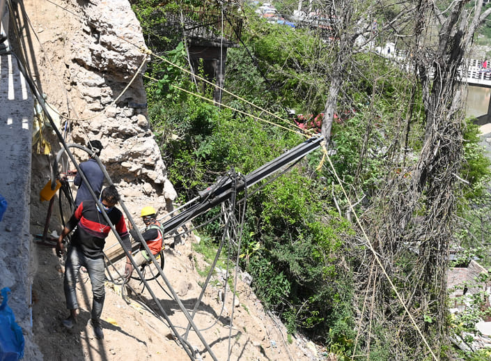 Nut-bolt and anchor bar will stop landslide in Thanehra