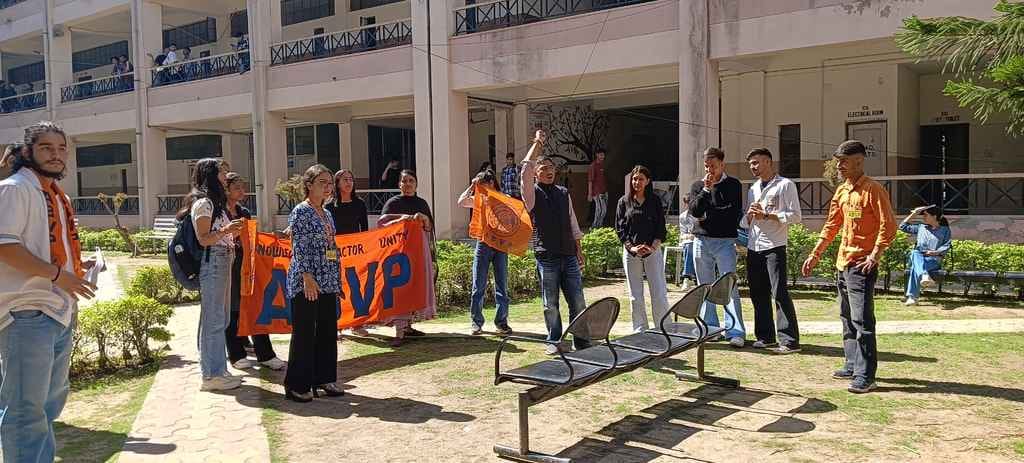 ABVP staged a sit-in protest at Bilaspur College