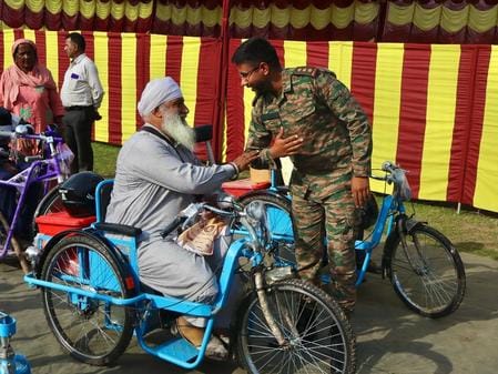 The faces of the needy brightened after receiving medical equipment