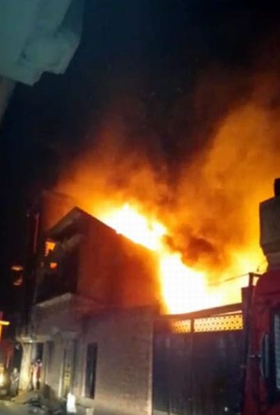 Fire broke out in a warehouse of old tyres in Kabulpura