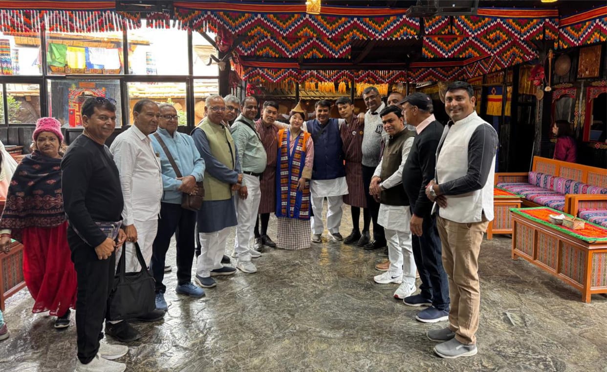A group of tourists visited the Bhutanese style Hindu temple