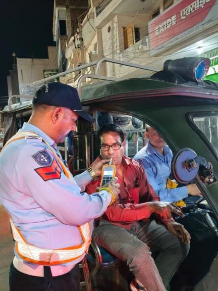 Traffic police is monitoring the city with breath analyzer