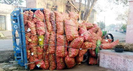 A trolley full of potatoes overturned after going out of control on the highway