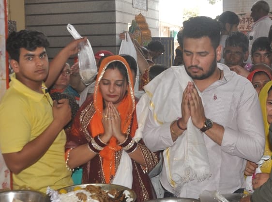 Devotees gathered at Shitala Mata Temple