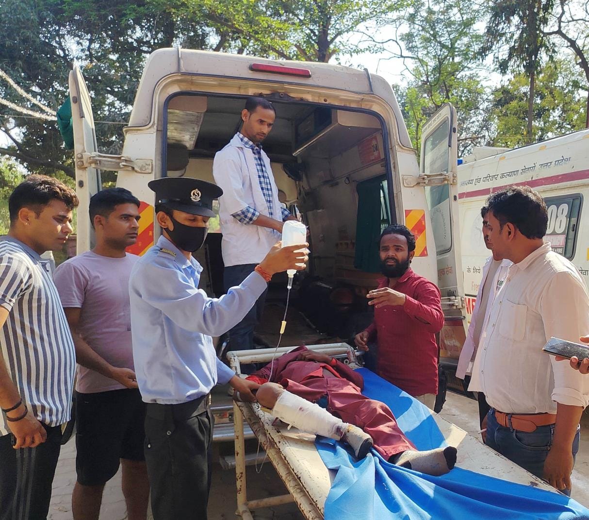 Bus collided with bike and overturned, one dead, seven injured