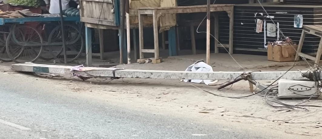 Electricity pole broken due to collision with dumper