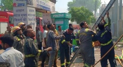 Fire broke out in a showroom near a petrol pump