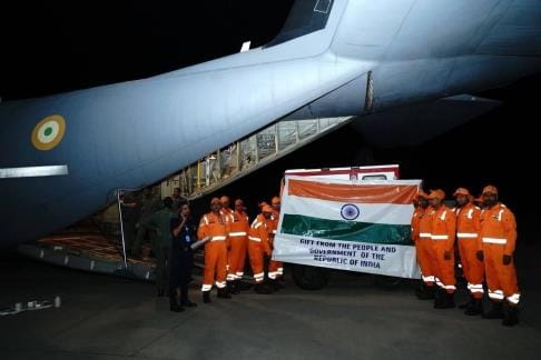 A team of 80 NDRF personnel left with relief material for the people of Myanmar