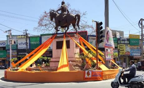 Grand welcome to Hindu New Year, squares decorated with saffron colour