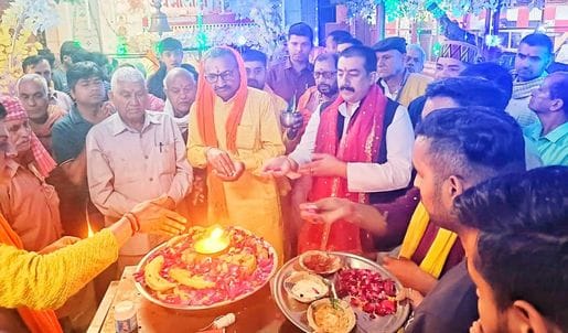 Mata Jamsani temple illuminated with lamps
