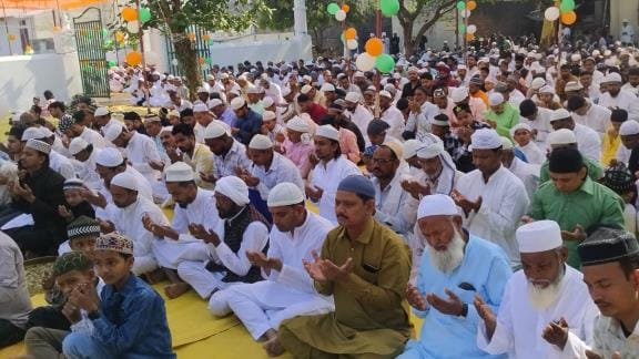 Heads bowed in prostration and prayers were offered for peace