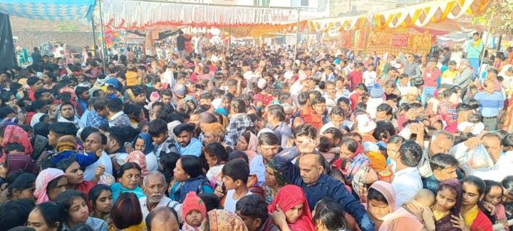 A huge crowd gathered at the temple, chants of Lalita Devi resounded