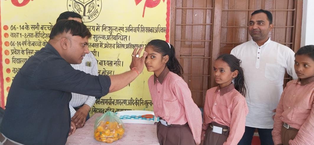 Newly admitted children were welcomed by applying tilak