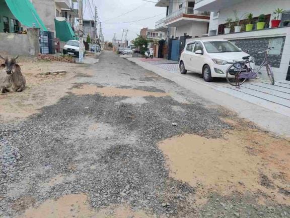 The road built 45 days ago in Sector-1 started breaking down
