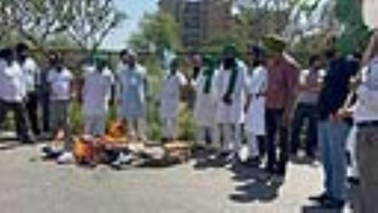 Farmers union protested by burning effigy