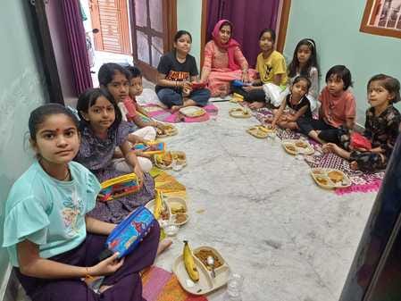 On Durga Ashtami, the fast was opened by worshipping the girls
