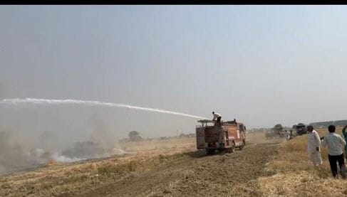 Wheat crop on three acres and grass on 20 acres burnt