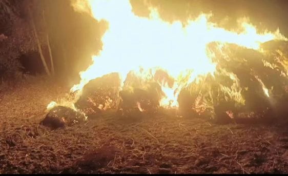 Fire in the stack of wheat crop