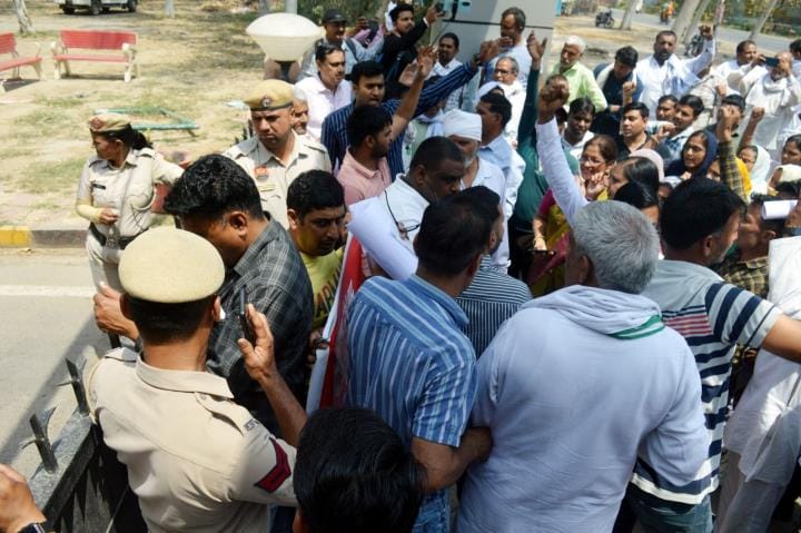 Employees removed from Kaushal Rojgar Nigam protested