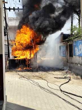 The transformer started burning with a loud bang