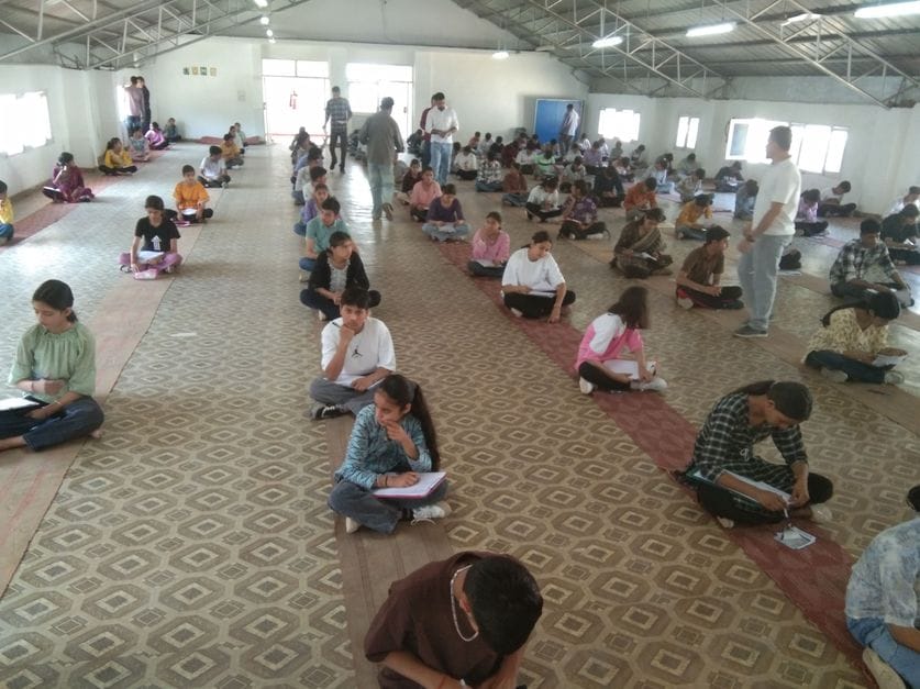 Children gave exam for admission in Dharampur Vijay School