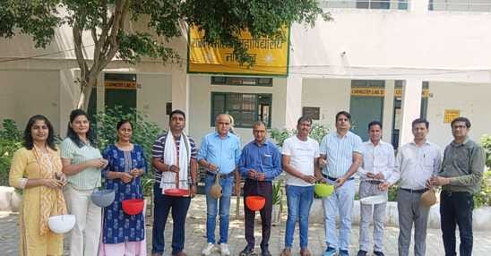 Arrangement of food and water for birds in Government Women's College