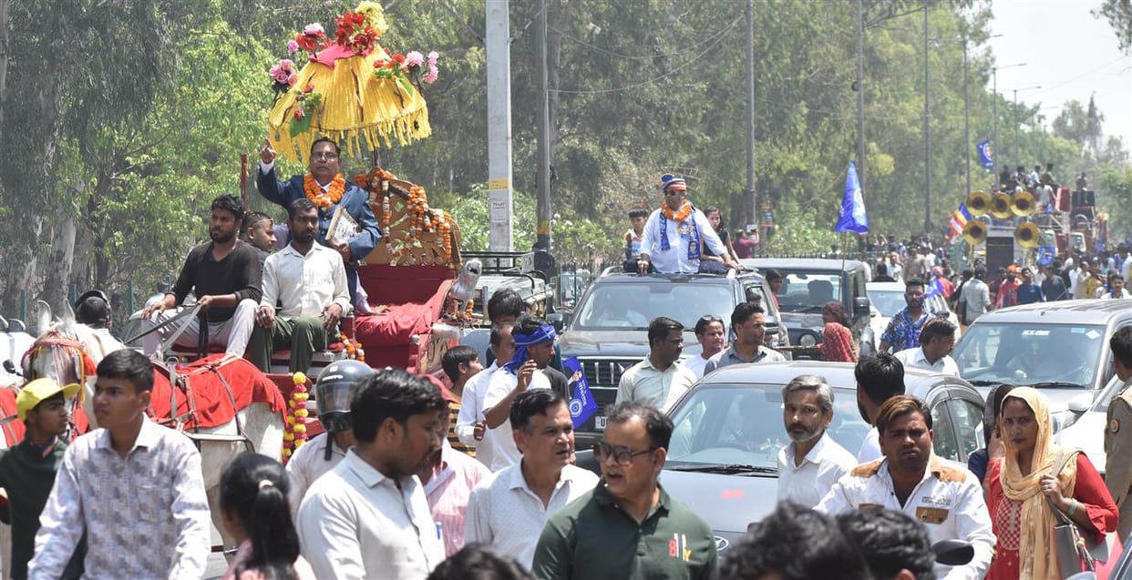 Processions were taken out with tableaux on Ambedkar Jayanti