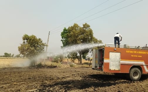 Four and a half acres of wheat crop burnt due to spark from combine