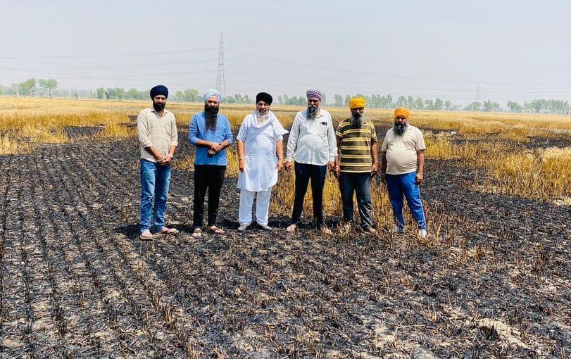 One acre of standing crops and 8 acres of straw were burnt in the Gurudwara land