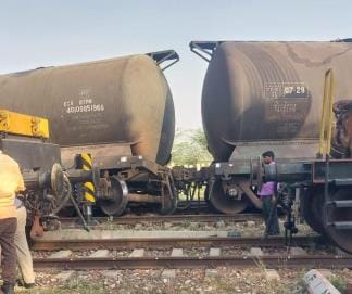 Three bogies of goods train loaded with diesel derailed while leaving refinery