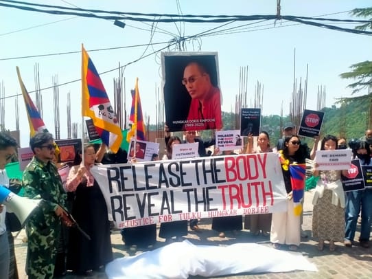 Tibetan organizations demonstrated in McLeodganj over the death of religious leader