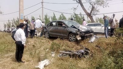 Car lost control after hitting Nilgai