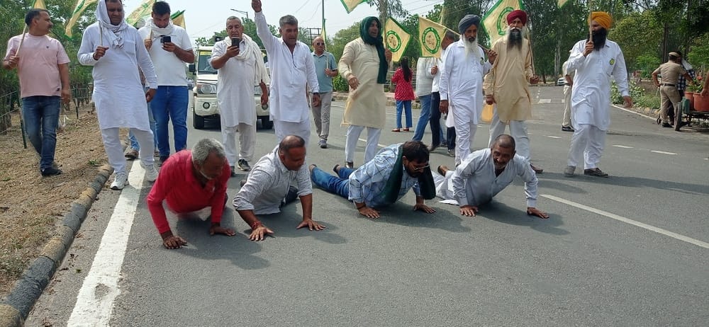 Farmers performed Dandavat Yatra after finding irregularities in wheat weighing