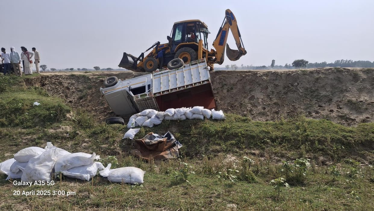 Pickup overturned in a ditch, cleaner injured