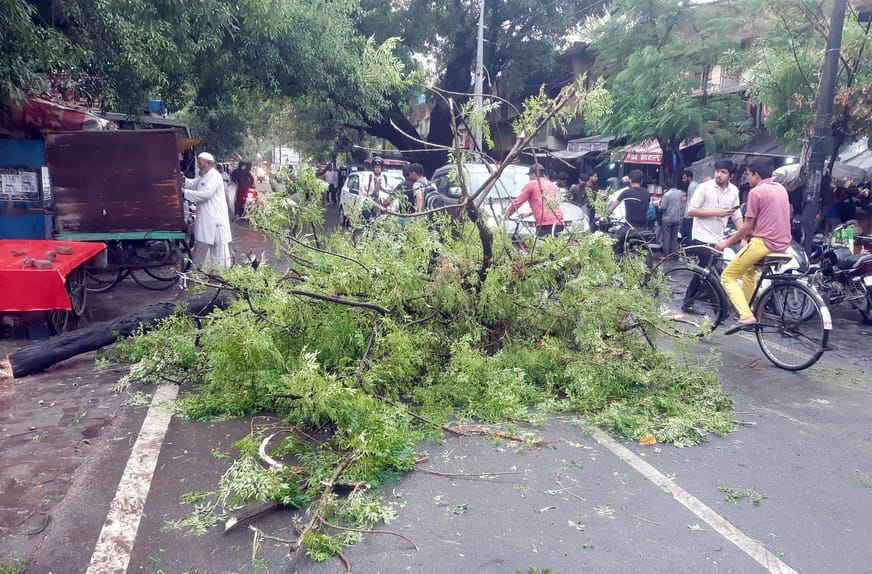 Hailstorm accompanied by storm, trees broken, power disrupted
