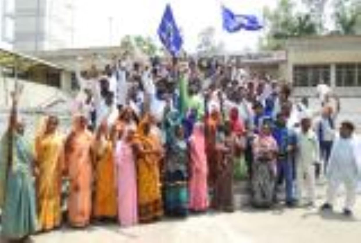Villagers protested at the Collectorate over the uproar over placing the Ambedkar statue