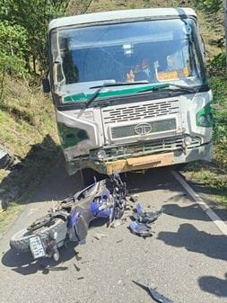 Bus and bike collide in Gayun of Dharmapur