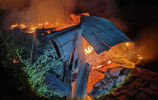 A four room house burnt in Karsholi village of Narain