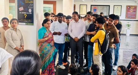 Students protested due to less space being provided for the farewell party