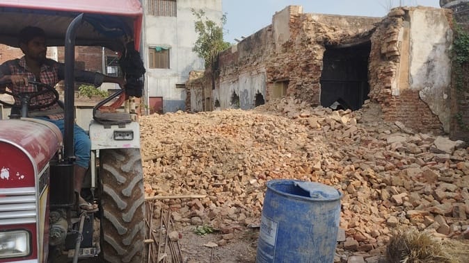 The dilapidated part of Dallu Ram temple was demolished in a hurry