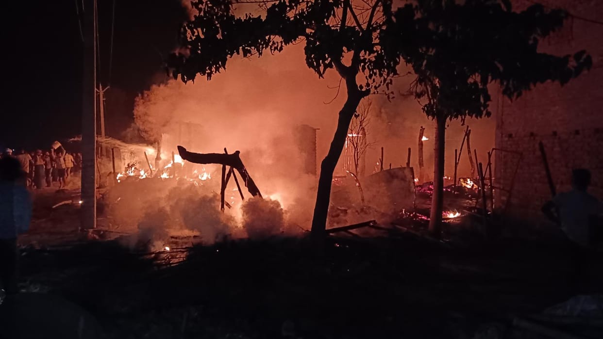 Three huts were burnt in the fire