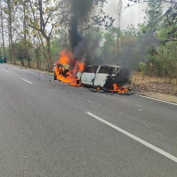 Two cars burst into flames in a horrific accident