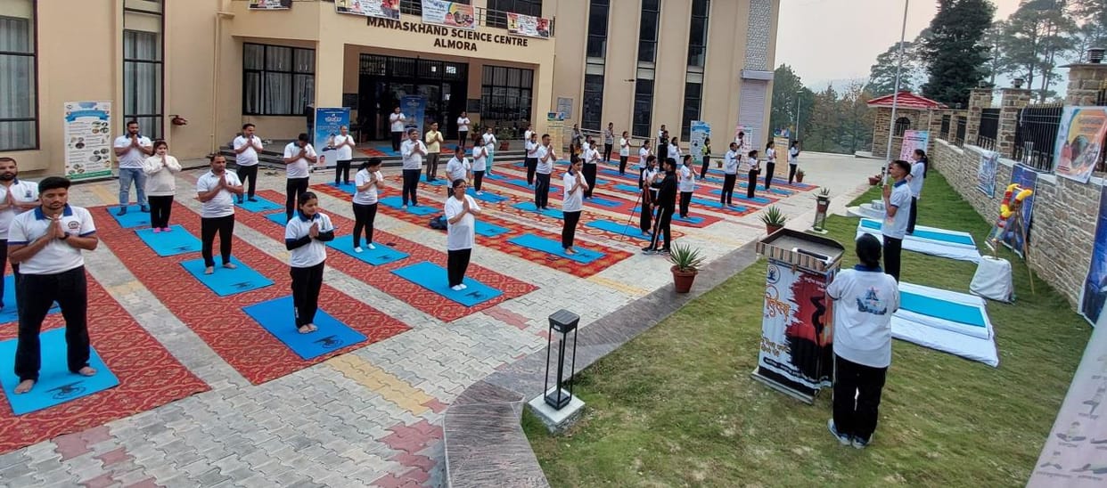 Participants practiced yoga at Manas Khand Science Center