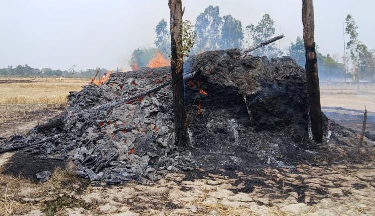 Fire broke out in a thatched house, household goods burnt to ashes