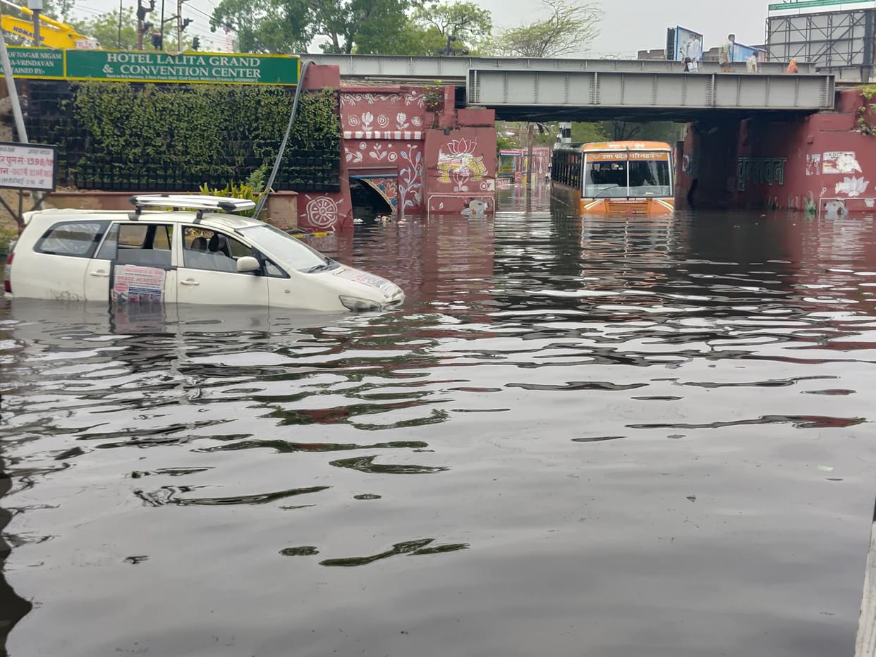 The city was submerged due to two and a half hours of rain, hail also fell