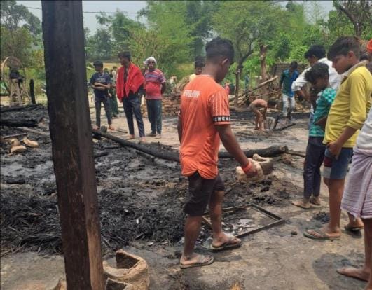 Household goods of seven families burnt
